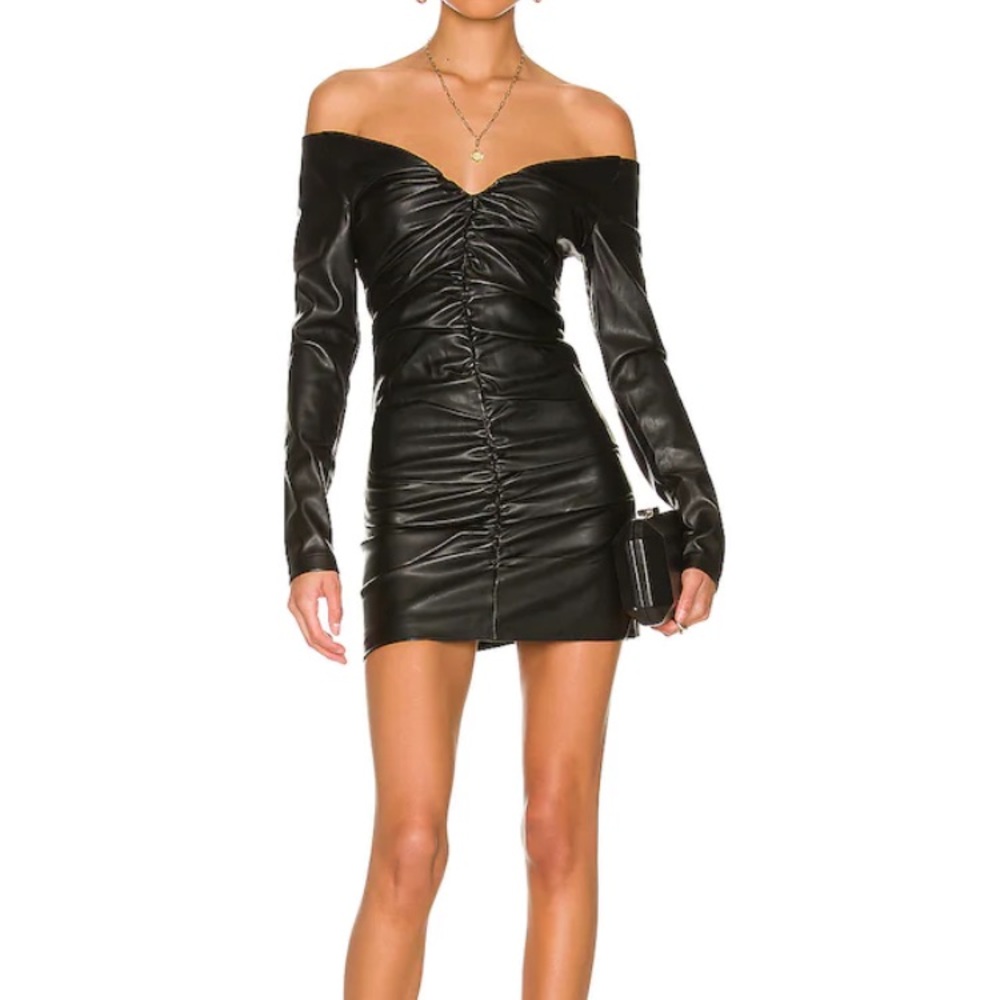 Black vegan leather mini dress